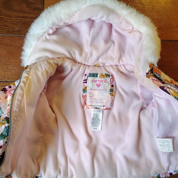 Carter's Girls Patterned Hooded Snow Jacket / Winter Coat 18m - Picture 3 of 5